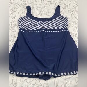 Danify 52 (Equivalent to 18) Navy/White‎ One Piece Bathing Suit with Skirt